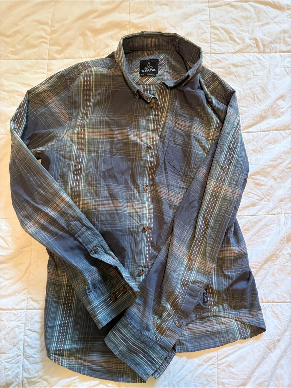 Prana Men's Plaid Button-Down Shirt in Gray and slate blue